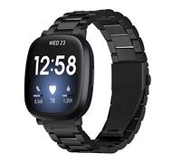 Tencloud Bracelets compatibles avec Fit bit Versa 3/Sense, bracelet professionnel en acier inoxydable pour homme et femme (noir)