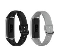 TenCloud (Lot de 2 bracelets compatibles avec Samsung Galaxy Fit SM-R370 - Bracelet de rechange en silicone souple pour traqueur d'activité Galaxy Fit SM-R370, noir/gris, taille unique, Décontracté