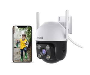 Tenda 2.5k Camera Surveillance WiFi Extérieure, Caméra IP 360° sans Fil Étanche, Vision Nocturne en Couleur, Audio Bidirectionnel, Détection de Mouvement et véhicule, Micro Carte SD, Alexa (CH7)