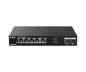 Tenda TEM2007X Commutateur Ethernet 5 ports 2,5 G, commutateur non géré de 2,5 Go avec 5 ports 2,5 G et 2 emplacements SFP+ 10 Go, capacité de commutation de 50 Gbit/s, Plug & Play, montage mural ou
