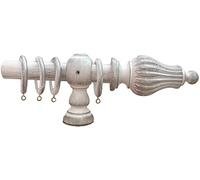 tendaggimania ® Tringle a Rideau en Vrai Bois Italien - Personnalisable -Diamètre 35 mm, Mouvement à Corde avec Anneaux, Modèles et Finitions Antique - blanc argenté, 240 cm