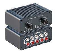 Tendak Bidirectionnel Interrupteur Audio RCA Selector 4 En 1 Sortie/1 En 4 Sortie Commutateur Audio L/R Stéréo Analogique avec Volume Contrôle, Boîtier Répartiteur Son pour Haut-Parleurs écouteurs PC