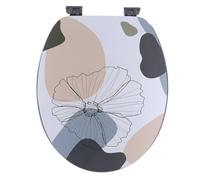 TENDANCE Abattant WC en Bois déco Flowers Bleu et Vert avec kit de Fixation