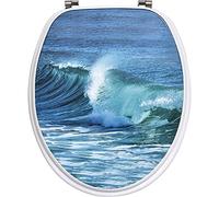 Tendance - Abattant WC en Bois déco Ocean avec Kit Fixation en Acier Inoxydable