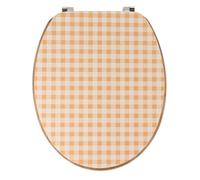 Tendance - Abattant WC en MDF de 45,7 cm, couvercle design imprimé, assise effet bambou, fixations en acier inoxydable - Vichy