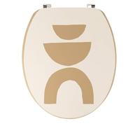 Tendance - Abattant WC en MDF de 45,7 cm, couvercle design imprimé, assise effet bois clair, fixations en acier inoxydable - Tribal Craft Ocre