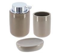 Tendance Accessoires de salle de bains Set de 3 pièces Distributeur de savon Porte-savon Gobelet pour brosse à dents beige Dolomit 8,3x8,3x13,1 cm