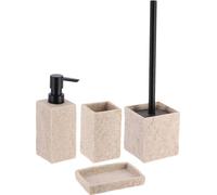 Tendance Accessoires de salle de bains Set de 4 pièces Distributeur de savon Porte-savon Gobelet pour brosse à dents Brosse à WC beige Polyrésine 6x6x18 cm