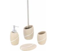 Tendance Accessoires de salle de bains Set de 4 pièces Distributeur de savon Porte-savon Gobelet pour brosse à dents Brosse à WC beige Polyrésine 9,1x8,5x17 cm