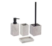 Tendance Accessoires de salle de bains Set de 4 pièces Distributeur de savon Porte-savon Gobelet pour brosse à dents Brosse à WC grise Polyrésine 6x6x18 cm