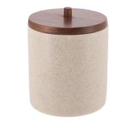 TENDANCE - Boite a Coton en polyresine Couvercle Acacia - Naturel/Acacia