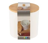 TENDANCE Boite à Coton et Cotons-tiges Blanche et couvercle en Bambou