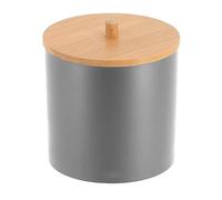 Tendance - Boite à Coton et Coton Tiges PS Gris Couvercle Bambou - Gris/Bambou - Salle de Bain - Accessoire Salle de Bain à Poser