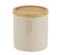 TENDANCE Boite à Coton et Cotons-tiges Beige avec Couvercle en Bambou