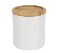 Tendance - Boite a Coton polyresine Couvercle Bambou - Blanc Bambou