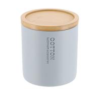 Tendance - Boite a Coton polyresine Couvercle Bambou - Bleu Clair Bambou