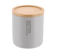 TENDANCE - Boite à Coton Polyrésine Couvercle Bambou - Gris Clair/Bambou - Salle de Bain - Accessoire Salle de Bain à Poser