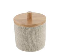 TENDANCE Boite à Coton et Cotons-tiges en résine Beige Lin aspect maille avec couvercle en Bambou