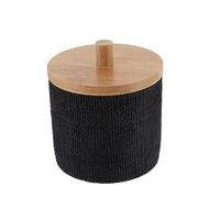 TENDANCE - Boite a Coton polyresine Ronde Effet Maille et Bambou - Noir