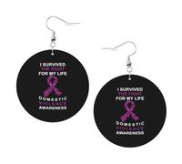 Tendance Boucle d'oreilles pendantes en cuir Survivante du ruban violet de sensibilisation à la violence domestique Leather Earrings Lightweight Boucle d'oreille en cuir pour Filles Fête