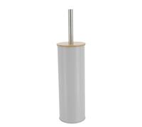 TENDANCE Brosse WC avec Support en métal Gris Clair et Couvercle Bambou
