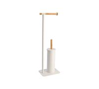 TENDANCE Brosse WC avec Support et Dérouleur Papier Toilette en métal Blanc et Bambou H 69.5 cm