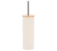 Tendance - Brosse WC en métal rayé et couvercle en bambou - Ivoire