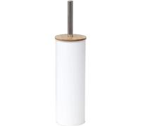 Tendance - Brosse WC Métal Couvercle Bambou - Blanc - Salle de Bain - Poubelles et Brosses WC