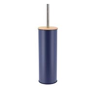 Tendance - Brosse WC Métal Couvercle Bambou - Bleu - Salle de Bain - Poubelles et Brosses WC