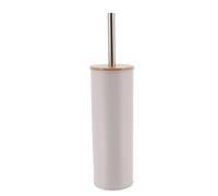 TENDANCE - Brosse WC Métal Couvercle Bambou - Gris Clair - Salle de Bain - Poubelles et Brosses WC