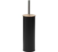 Tendance - Brosse WC Métal Couvercle Bambou - Noir - Salle de Bain - Poubelles et Brosses WC
