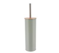 TENDANCE - Brosse WC Métal Couvercle Bambou - Vert Eucalyptus - Salle de Bain - Poubelles et Brosses WC