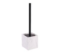 TENDANCE - Brosse WC polyresine Carree Effet Pierre Tige Noir Mat - Blanc