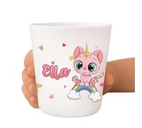 Tendance Cadeau Gobelet enfant personnalisé - Incassable et sans BPA - Prénom + illustration - Résistant aux chocs - Crèche, école, maison - 236 ml (Chaton rose)