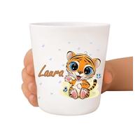 Tendance Cadeau Gobelet enfant personnalisé - Incassable et sans BPA - Prénom + illustration - Résistant aux chocs - Crèche, école, maison - 236 ml (Tigre)