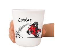 Tendance Cadeau Gobelet enfant personnalisé - Incassable et sans BPA - Prénom + illustration - Résistant aux chocs - Crèche, école, maison - 236 ml (Moto)