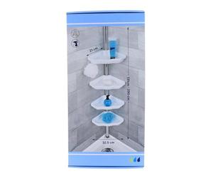 Tendance - Colonne Télescopique Aluminium + 4 Etagères PS + 1 Porte Savon - Blanc - Salle de Bain - Hydro