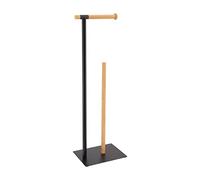 TENDANCE Dérouleur Papier Toilette WC avec réserve en Métal Noir et Bambou H 69.5 cm
