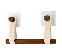 TENDANCE Dérouleur Papier Toilette WC en Bambou avec lanières Beige Mat en Simili Cuir