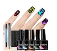 Tendance des ongles se déroule pour Ghost Party,Polon de gel d'œil de chat magnétique avec des autocollants creux effrayants,Kit de manucure de baguette pour les débutants,Effet caméléon (1 Set)