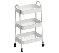 Tendance - Desserte Métal sur Roulettes 3 Niveaux - Blanc - Salle de Bain - Petit Mobilier