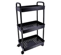 Tendance - Desserte PP sur Roulettes 3 Paniers - Noir - Salle de Bain - Petit Mobilier