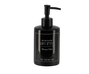 Tendance - Distributeur à Savon Dolomite Rond Imprimé 320 ML - Néo Rétro Noir - Salle de Bain - Accessoire Salle de Bain à Poser