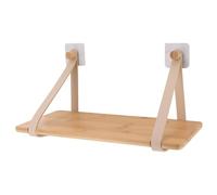 Tendance - Etagere bambou + lanieres simili cuir sur sticker ou a fixer - beige bambou