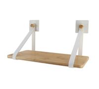 Étagère bambou Tendance à lanières simili cuir - fixation autocollante ou à vis, blanc 39,5×20×20 cm