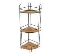 TENDANCE Étagère d'angle 3 Niveaux en Métal Noir et Bambou H 61.5 cm