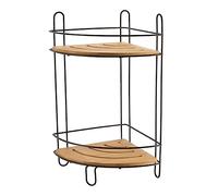 Tendance - Etagère d'Angle Fil Métal/Bambou 2 Niveaux - Noir/Bambou - Salle de Bain - Accessoire Utilitaire
