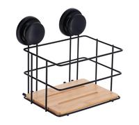 Tendance - Grand panier metal sur ventouses plateau bambou - noir bambou