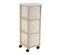 Tendance - Meuble carre sur roulettes 3 tiroirs papier pm structure paulownia/mdf/peuplier - blanc/naturel