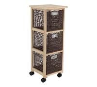 Tendance - Meuble carre sur roulettes 3 tiroirs papier pm structure paulownia/mdf/peuplier - marron/naturel